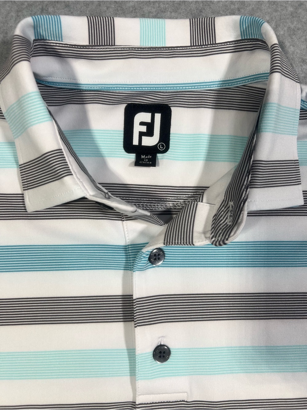 FootJoy Men’s Striped Polo - White, Aqua & Gray